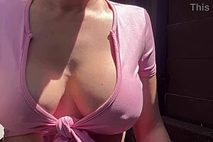 Italian milf Artemisia's big natural tits bounce outdoors horny