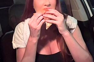 Italian milf artemisia love munches food in car 😏 slow-mo tease.