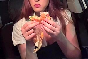 Italian milf artemisia love munches food in car 😏 slow-mo tease.