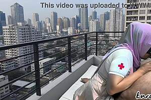 hey nurse babe sneaks off rooftop for wet public blowjob escape 😏👅