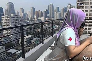 hey nurse babe sneaks off rooftop for wet public blowjob escape 😏👅