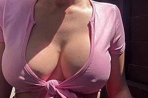 Italian milf Artemisia's big natural tits bounce outdoors horny