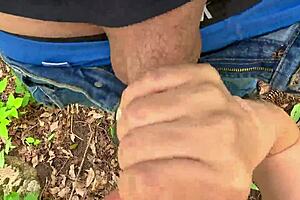 hiker babe gives pov cock sucking blowjob outdoors