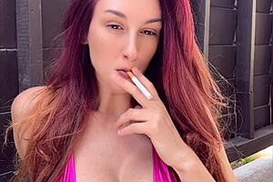 Italian milf artemisia love smokes cigarette outdoors with big tits 😍🔥