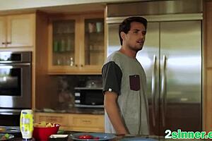 bruntette milf gets slutted out by young stud in kitchen