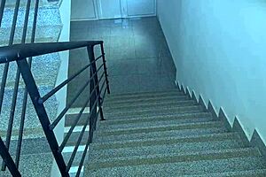 Big ass blonde fucked hard in stairwell after elevator pickup!