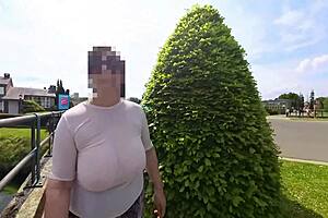 Braless in see-through shirt, my saggy naturals bounce free on the street! 👀