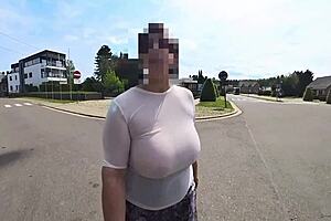 Braless in see-through shirt, my saggy naturals bounce free on the street! 👀