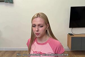 A breasty blonde swallows litre sperm down throat at massage salon!