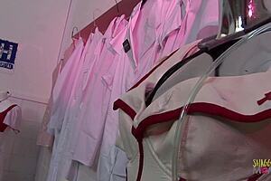 Brunette Milf Has Trouble Getting Her Big Ass Into Nurse Outfit