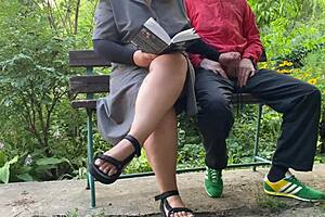 My mother in law ignores me and makes me cum by reading a book and jerking my dick in the park 😈