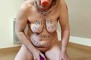 Petite french slave in self bondage session