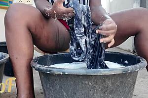 keep your eyes on my juicy pussy while i wash my dirty thongs