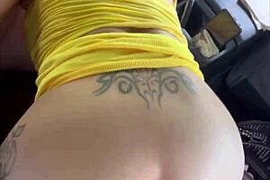 street hooker bent over public railing takes huge facial on big ass