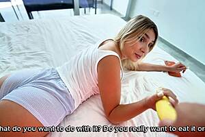 Step mom gets caught eating banana with her pussy