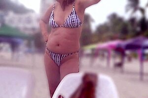 Stepmother Shows Hairy Pussy On Beach