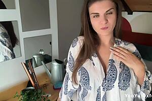 Taboo stepmommy strokes huge cock until stepson catches her