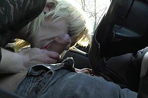 busty french milf blows my cock in a car
