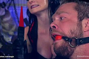 three femdoms anal fucking two guys