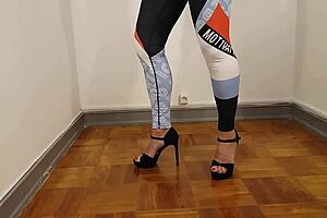 Hot granny wears thongs and tight leggings showing everything