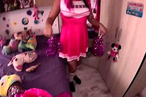 milf cheerleader teases in pink uniform and gets messy