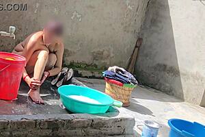 sexy bhabhi is bathing in outdoor
