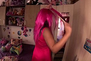 milf cheerleader teases in pink uniform and gets messy