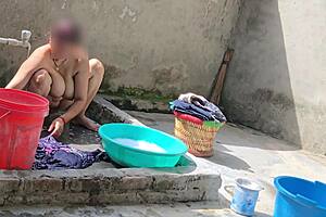 sexy bhabhi is bathing in outdoor