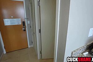 Cuck hubby watches wife fucking black bellman in hotel room