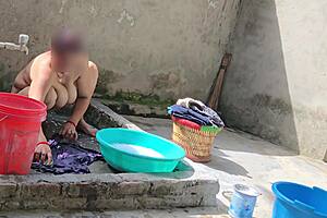 sexy bhabhi is bathing in outdoor