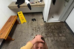 Caught thick milf masturbating in public shower and she sucked my dick