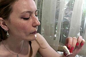 blonde milf and brunette virgin eat banana naked