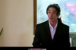 interviewing the masseuse leads to flirty sparks in the parlor