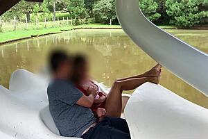 Painful public anal creampie happens at amusement park
