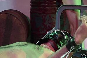 Domina and mistress dominate slave boy hard