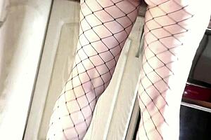 Blonde milf strips in kitchen