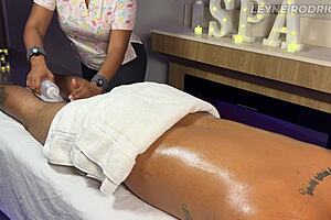 Petite Latina Gives Colombian Guy Handjob Massage