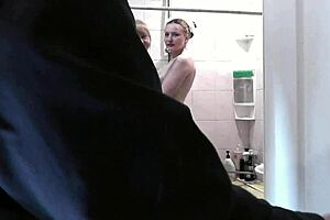 Threesome Lesbians Let Plumber Wash Ass In Shower
