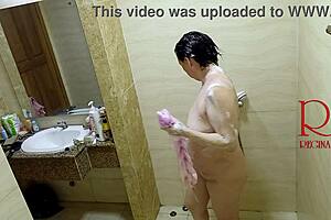 Voyeur camera in the shower room homemade glamour