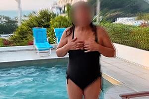 On the beach stepmother shows off her tits and pussy to stepsons friends