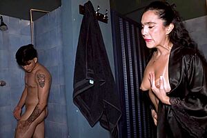 Big bootied stepmother pranks stepson in bathroom leading to sex